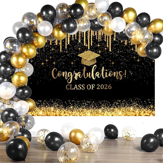 Mocsicka 7x5ft Graduation Backdrop 2026 Black and Gold Graduation Decorations - Image 6