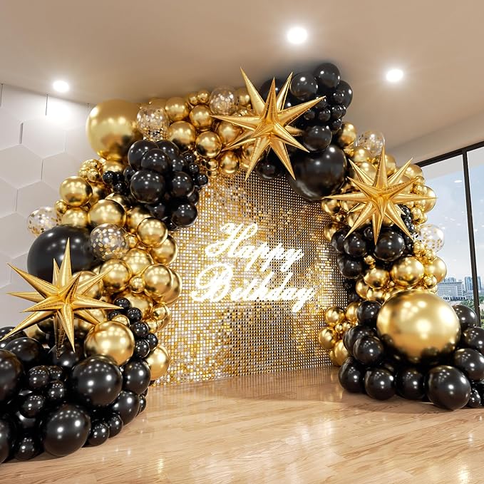 Black and Gold Balloon Arch Kit by ADOINBY