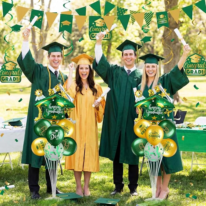 Jenaai Green and Gold 27 Pcs 2026 Graduation Balloon Centerpiece - Image 7