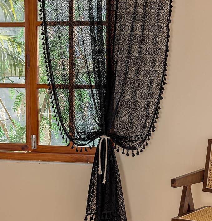 YJ YANJUN Gothic Boho Lace Curtains, 59x63 inch, Light Filtering Drapes - Image 6