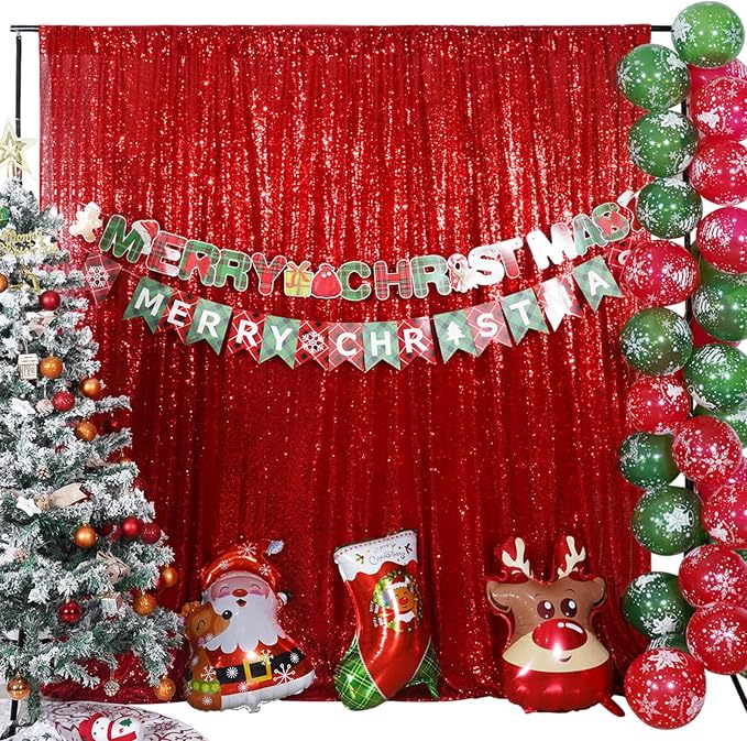 Poise3EHome Red Sequin Backdrop Curtain, 10Ft x 10Ft Red Glitter Photography - Image 5