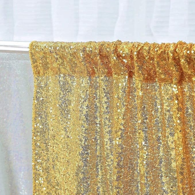 Poise3EHome Gold Sequin Backdrop Curtains, 2 Panels 2FTx8FT Glitter Background - Image 5