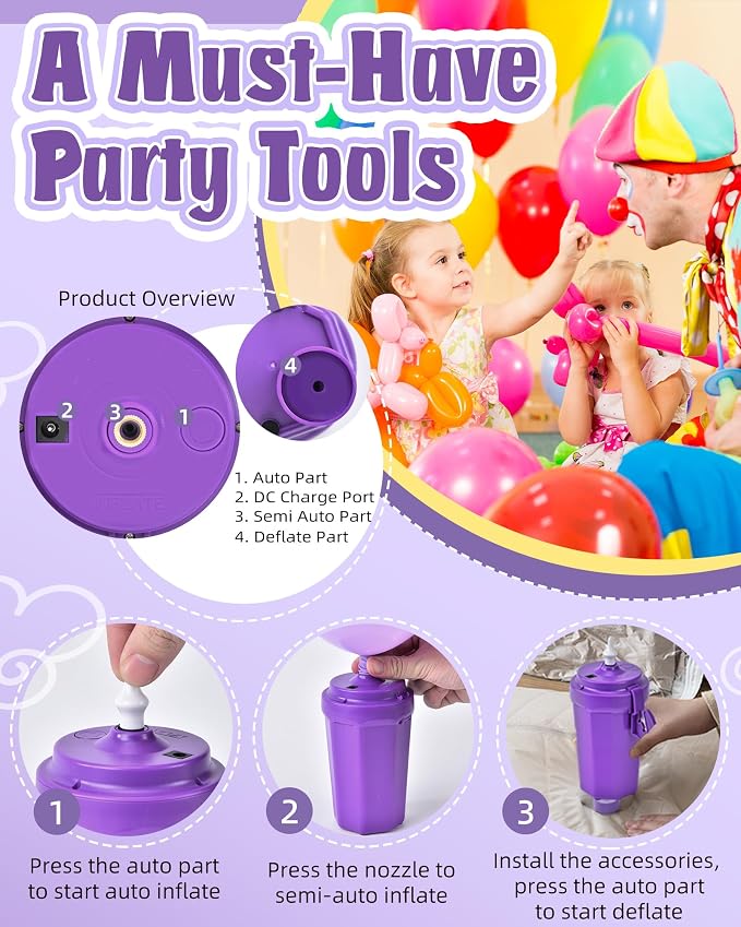 Portable Balloon Pump Electric, Rechargeable Cordless Balloon Pump Inflator - Image 5