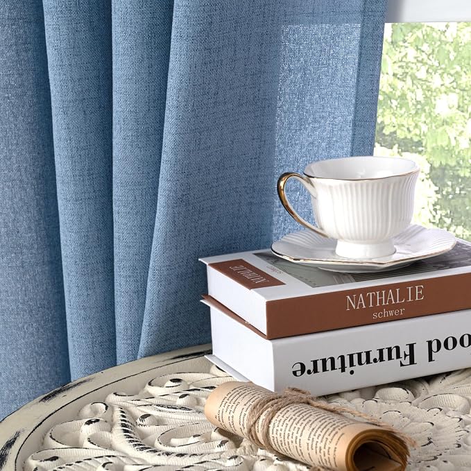 YoungsTex Blue Linen Curtains 63 Inches Long 2 Panels - Image 7