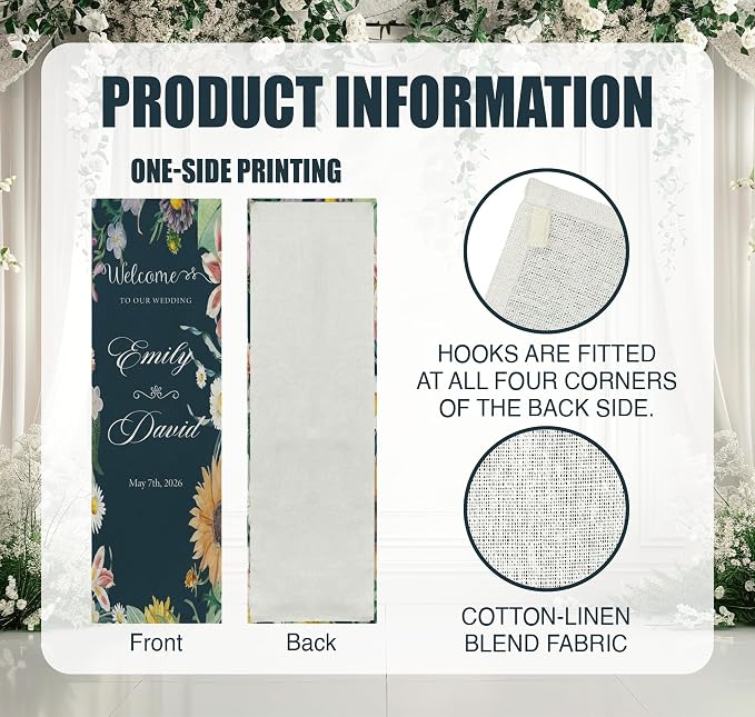 Personalized Fabric Wedding Welcome Sign, Cotton Linen Banner - Image 4