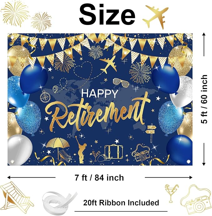 Mocsicka Retirement Party Decorations Blue and Gold Happy Retirement Backdrop - Image 5