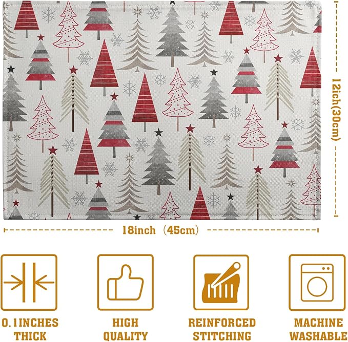 Christmas Tree Placemats Set of 4 Geometric Colorful Xmas Place Mats 12x18 Inch - Image 4