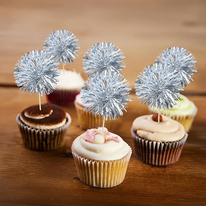 Gyufise 30Pcs Foil Firework Cupcake Toppers Sparkle Tinsel Cake Toppers Tinsel - Image 6