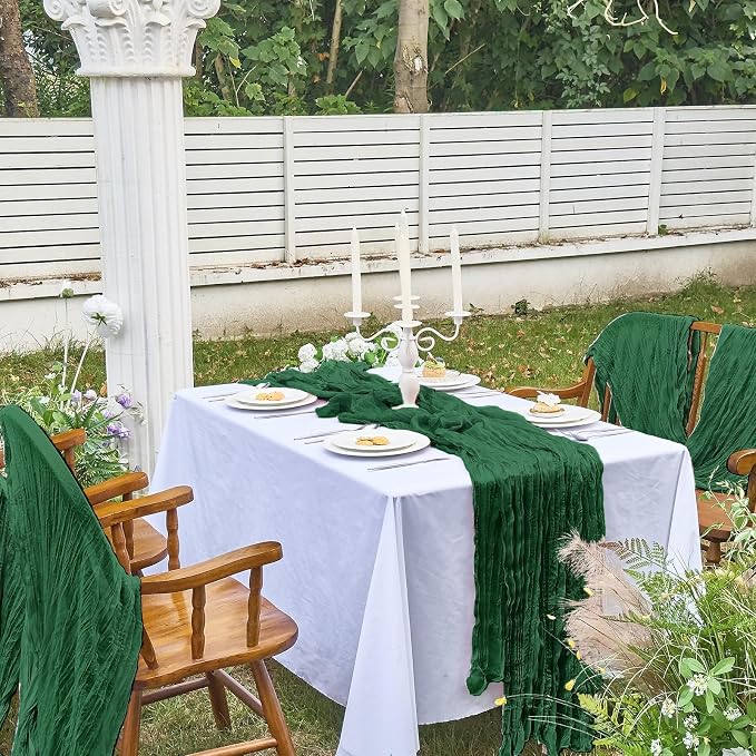 IVAPUPU 4 Pcs Cheesecloth Table Runner - 10ft Emerald Green Boho Gauze Cheese - Image 7