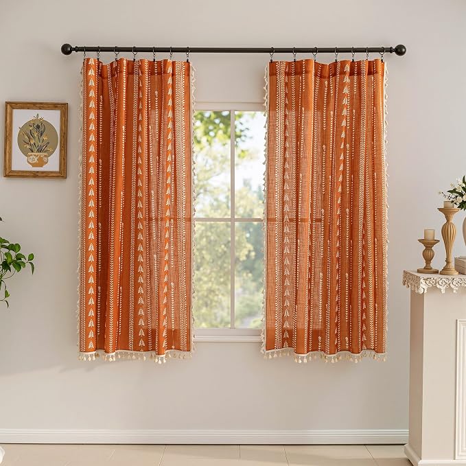 Boho Burnt Orange Curtains 63 Inch Long - Image 6