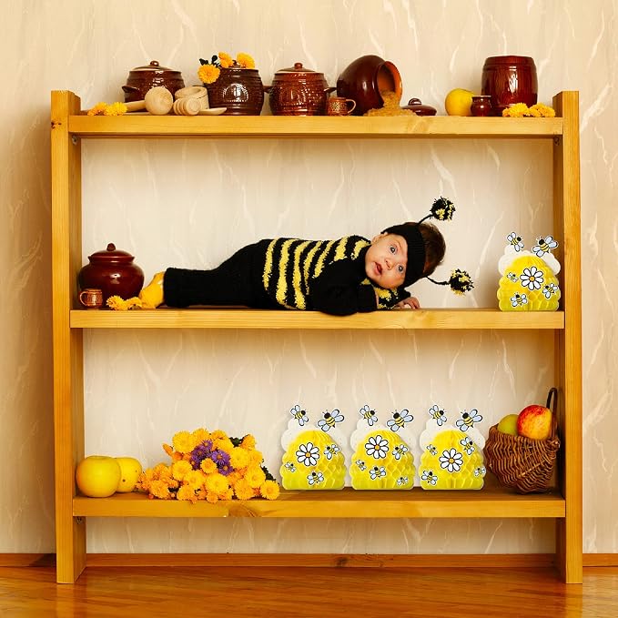Zonon 4 Pieces Honey Bee Centerpieces Honeycomb Decorations Yellow Bee - Image 5