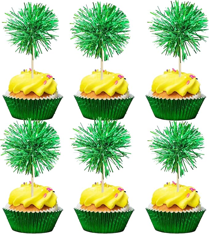 Gyufise 30Pcs Foil Firework Cupcake Toppers Sparkle Tinsel Cake Toppers Tinsel by Gyufise