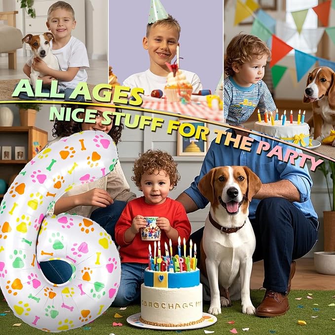 40 Inch Multi-color Dog Paw Balloons, Numeral 6 Birthday Balloons - Image 5