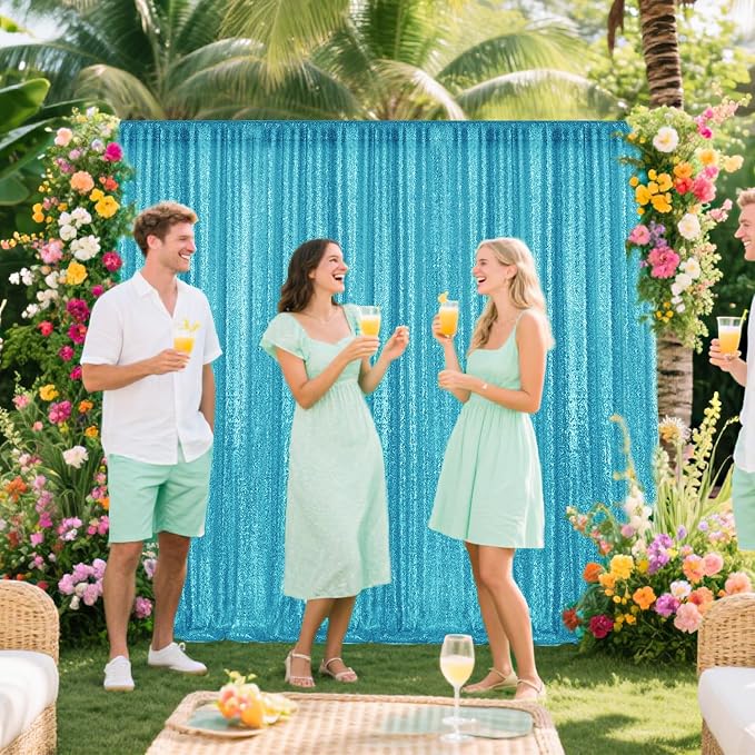 4×8FT-2PCS Turquoise Sequin Backdrop Curtains Panels, Photography Backdrop - Image 2