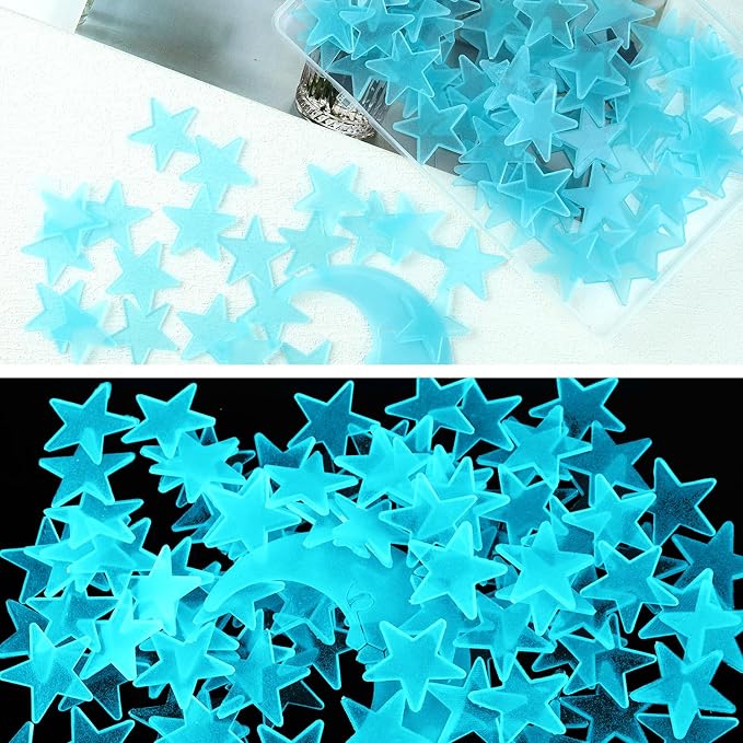 100 Stars and 1 Moon Glow in The Dark Luminous Fluorescent 3D Plastic Glow - Image 5