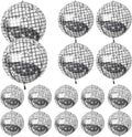 HILAVO 16PCS Disco Ball Balloons, 32in 22in 10in Large 4D Metallic Silver Disco by HILAVO