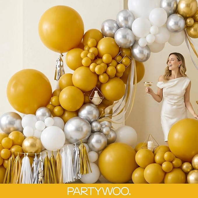 PartyWoo Mustard Yellow fall Balloons 140pcs Different Sizes | 18 12 10 5 Inch - Image 8