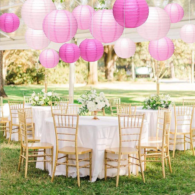 21Pcs Pink Paper Lanterns, 4-10in Hanging Decor, Valentine's Day Party | Pink - Image 5