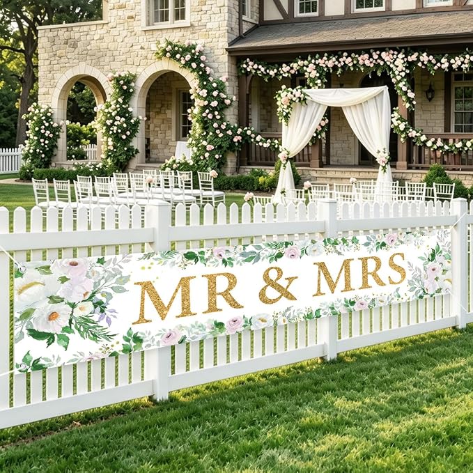 Mr And Mrs Wedding Decor Banner Decorations Party Hanging Sign | Reusable by WETDNGQI