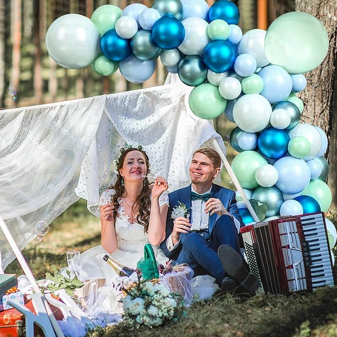 125pcs Blue Green Macaron Balloon and Metallic Blue Silver Balloon Garland Kit - Image 7