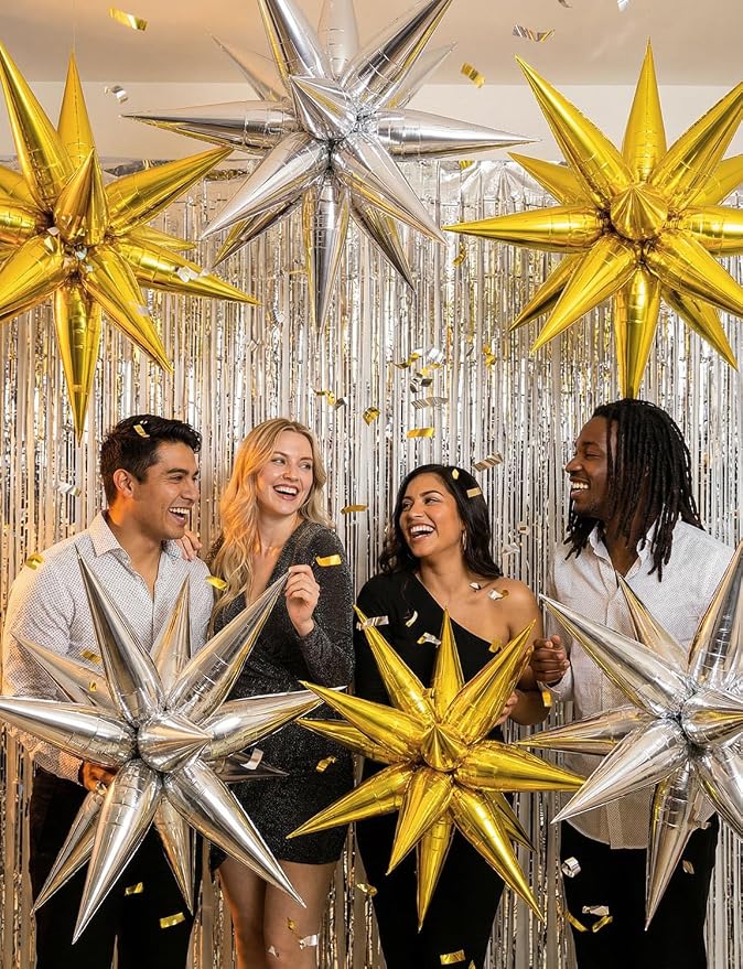 74 PCS Gold Silver Star Balloons Foil, 26 Inch Large Explosion Cone Balloons - Image 4