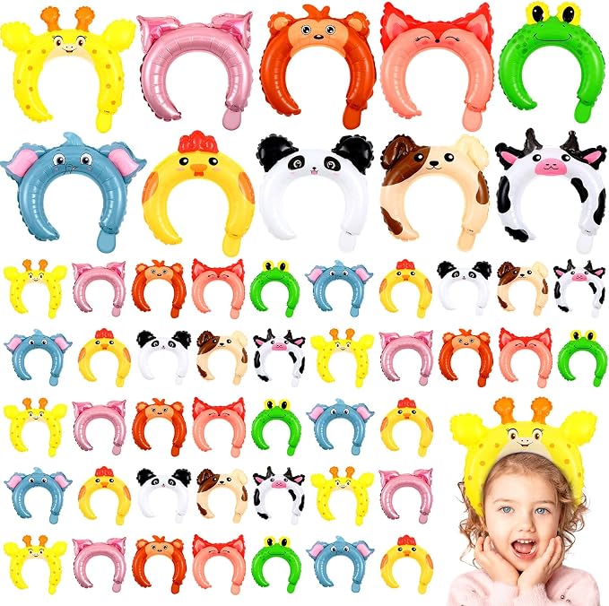 Liliful 50 Pcs Zoo Animal Inflatable Headbands Unicorn Wildlife Safari Balloon by Liliful