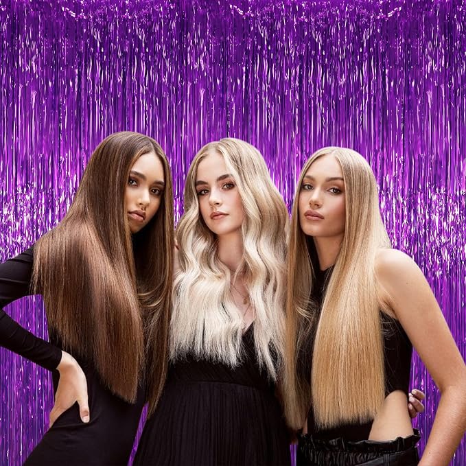 Voircoloria Purple Foil Fringe Backdrop Curtains, Birthday Party Decorations - Image 5