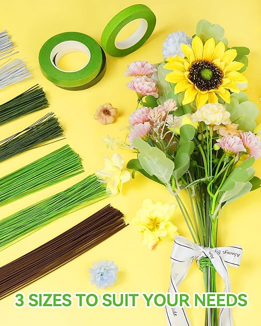 100 PCS FIVEIZERO 18 Gauge LightGreen Floral Wire Stems for Artificial Flower Making,Florist Wire,Flower Wires for Crafts,Alambre para Flores for Wreaths, Flower Arrangements and DIY Projects