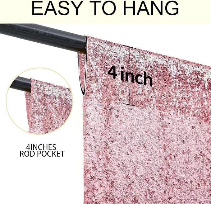 2×8FT-6PCS Rose Pink Sequin Backdrop Curtains Panels, Photography Backdrop - Image 5