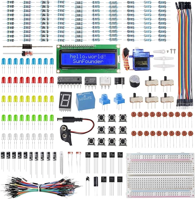 SUNFOUNDER Electronics Fun Kit with 1602 LCD Module, Breadboard, LED, Resistor for Arduino UNO Mega Gold Raspberry Pi