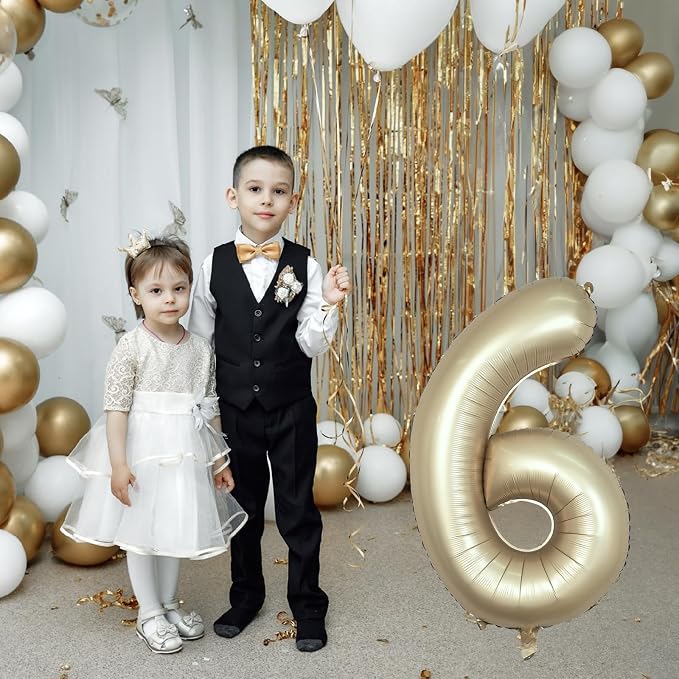 40 Inch Balloon Number 6 Champagne Gold, Large Foil Metallic Light Gold 6 - Image 4