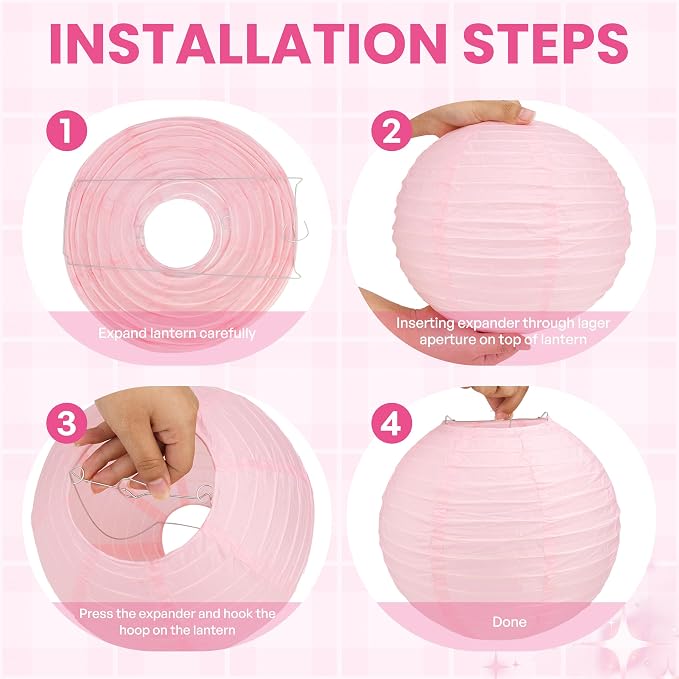 Qenk 12 Pcs Pink Paper Lanterns - Image 3