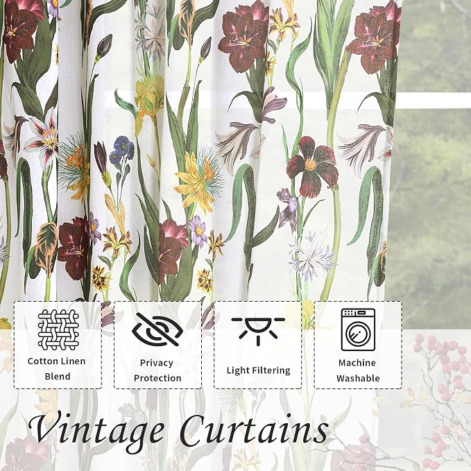 Schweek Vintage Floral Curtains 63 Inches Length 2 Panels - Image 4