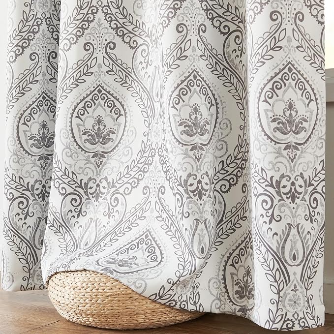 jinchan Grey Blackout Curtains 90 Inch Damask Vintage Grommet 2 Panels | Room - Image 6