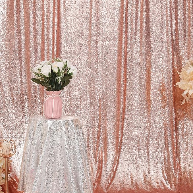 Eternal Beauty Rose Gold Sequin Backdrop Curtains, 2 Panels 4x8FT | 3mm Sparkle - Image 5