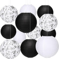 Riakrum 18 Pcs Floral Paper Lantern Set 10" 8" Black and White Round Lantern by Riakrum