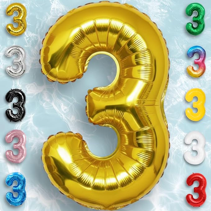 Gold Number Balloon 3 Mylar Foil Balloons 16 inch - Image 5