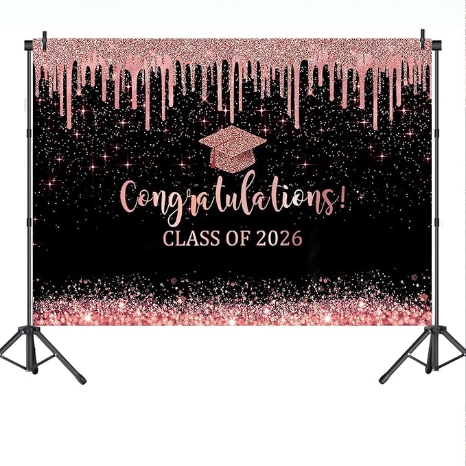Mocsicka Rose and Gold Graduation Backdrop Congratulations Class of 2024 - Image 4