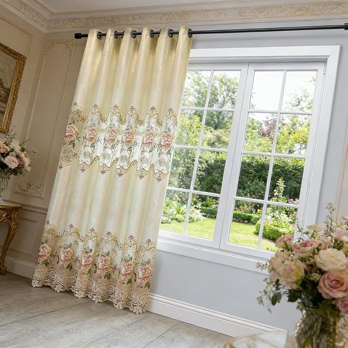 1pc Luxury Peony Embroidery Thermal Insulated Curtain Drape - Image 2