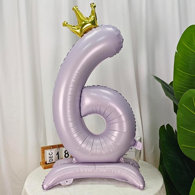 Standing Purple Crown Number 6 Balloon 40In Pastel Purple Crown 6 Balloon | - Image 5