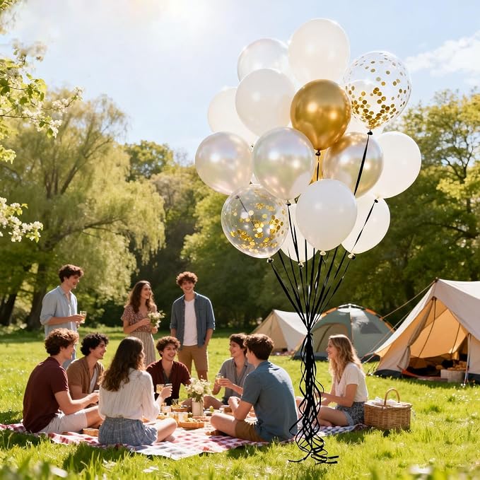 White Gold Balloons 60Pcs 12 Inch Confetti Latex Balloon Kit - Image 7