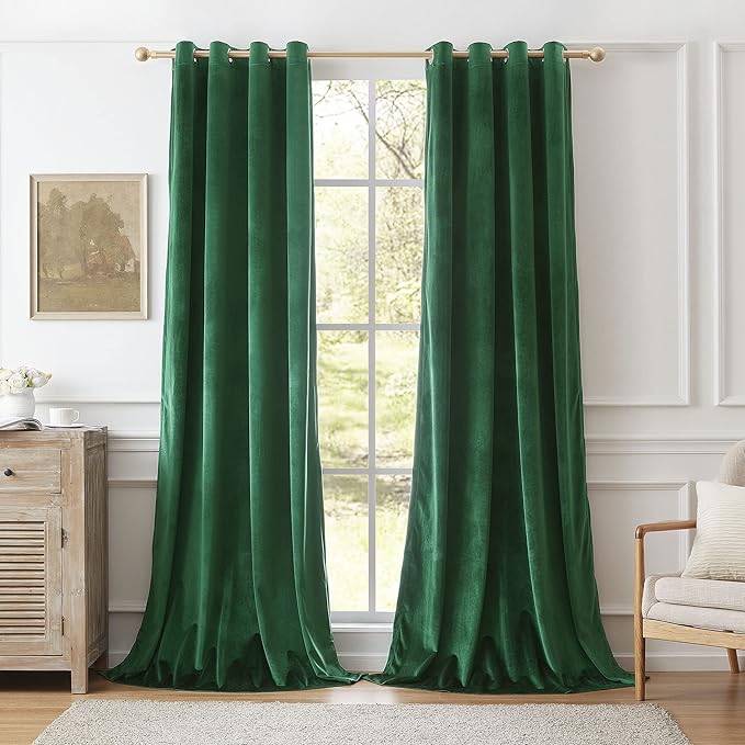 Velvet Green Grommet Blackout Curtains 120 inch Length by ModernShinyVelvetCurtains