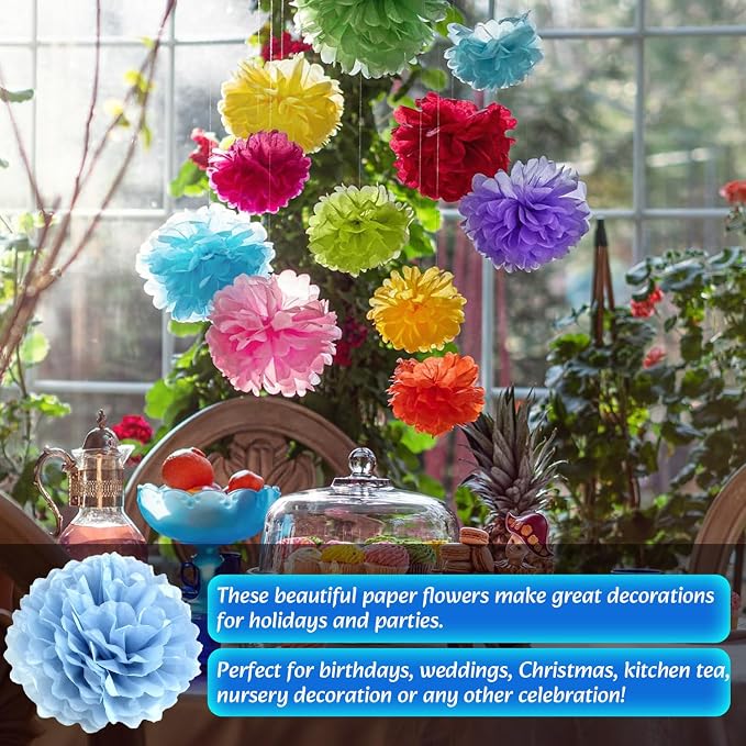 Qimoo 20pcs Lake Blue Paper Pom Poms Decorations, DIY Decorative Tissue Paper - Image 4
