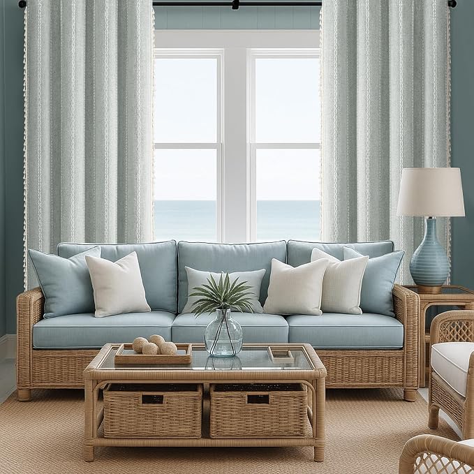 Teal 100% Boho Blackout Curtains 84 Inch 2 Panels - Image 2