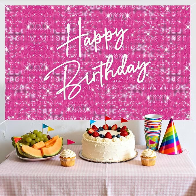 Glitter Happy Birthday Backdrop Banner, Happy Birthday Party Decoration Yard - Image 3