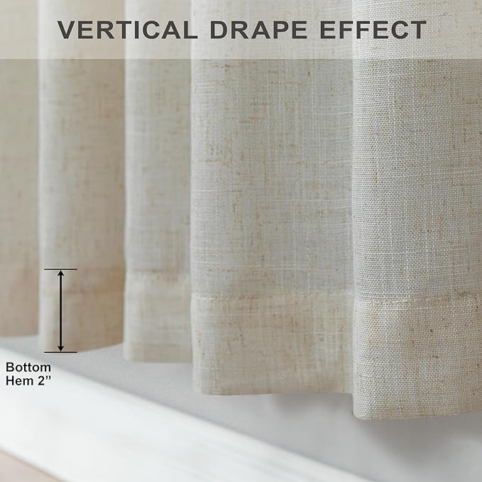 Pitalk Flax Linen Sheer Curtains 68 Inch Length 2 Panel Set - Image 6