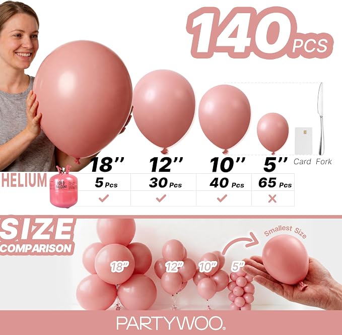 PartyWoo Dusty Pink Balloons 140pcs Dusty Rose Boho Netural Pink Color | - Image 6