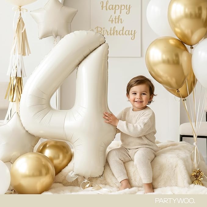 PartyWoo Number Balloons 40 Inch White Number 4 Kit 25pcs - Image 3