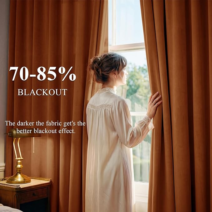 Burnt Orange Velvet Curtains Back Tab Extra Long, Window Back Tab Pinch Pleat - Image 3