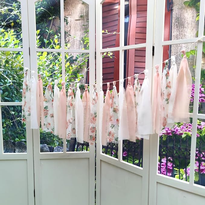 Blush Chiffon Tassel Garland Floral Hanging Banner - Image 3